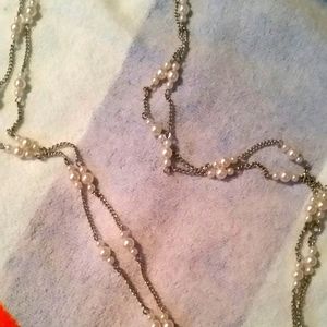 Faux Pearl and Silver Necklace